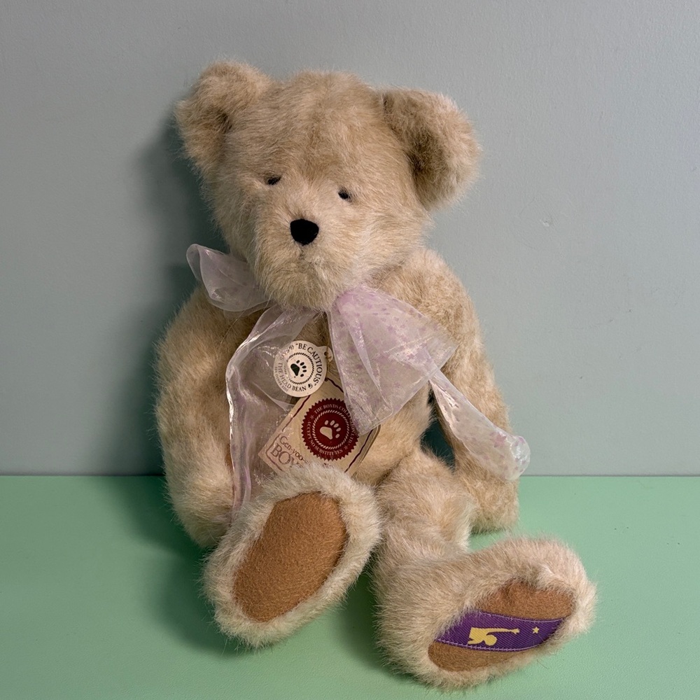 Boyds Gen Yoo Wines Cream Teddy Bear with Purple Star Bow Plush Stuffed Kids Toy